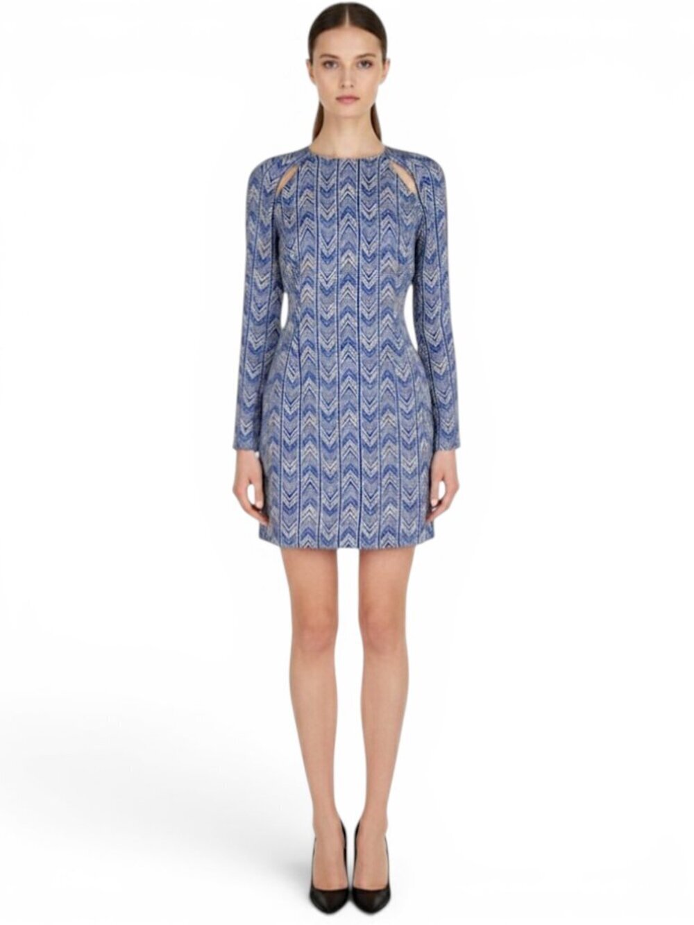 Bec + Bridge Australia Blue Tan Tribal Pattern Silk Long Sleeve Dress New NWT 4